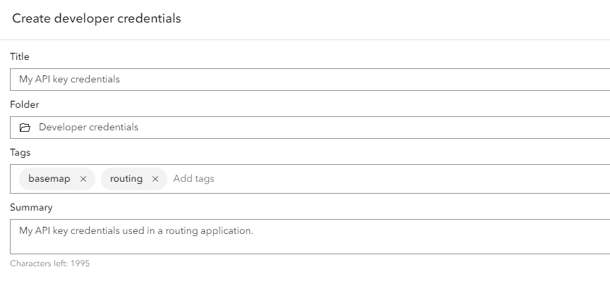 API key credential details