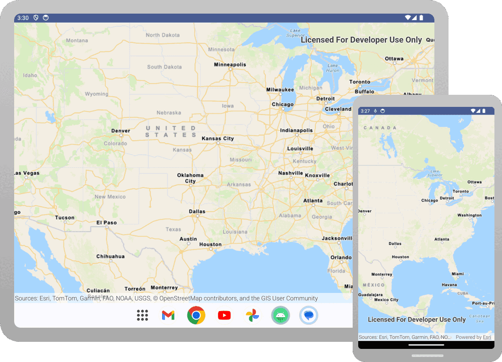 Example of static basemap attribution in mobile devices