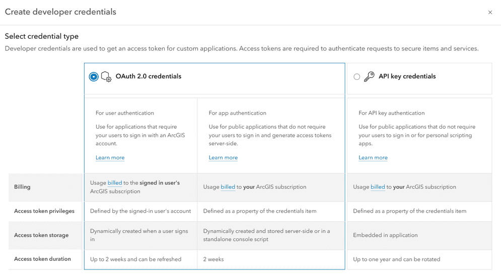 The developer credentials creation interface in a portal.