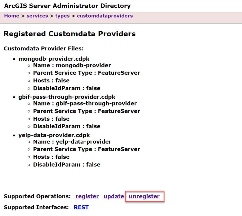 cdf arcgis server unregister provider