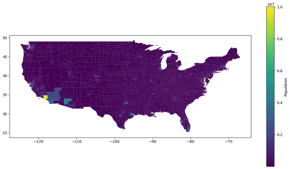 The United States colored by population