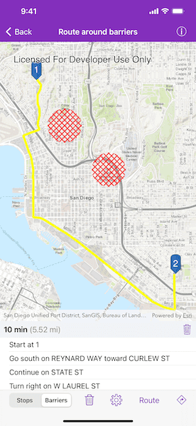 Directions for route around barriers