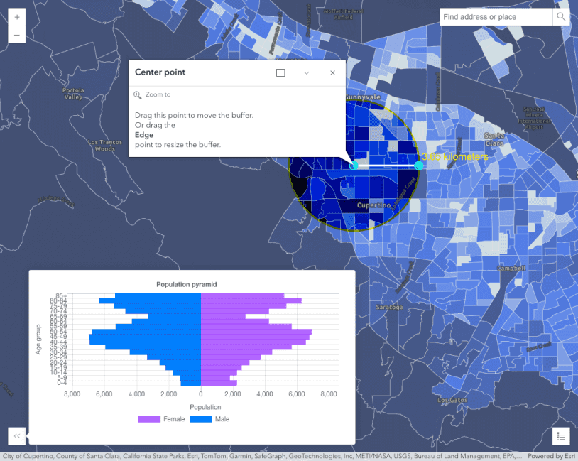 Image preview of related sample FeatureLayerView - query statistics by geometry