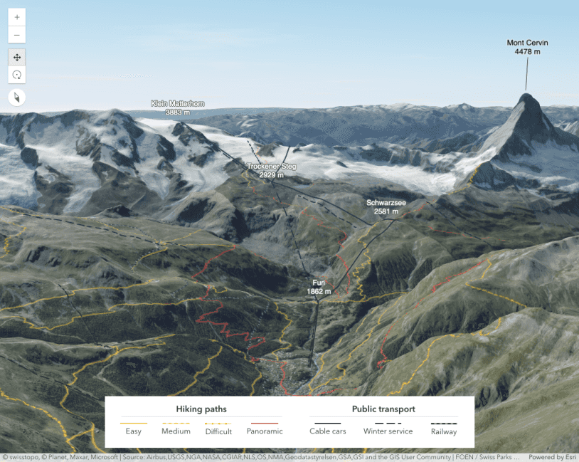 3D hiking map with line patterns