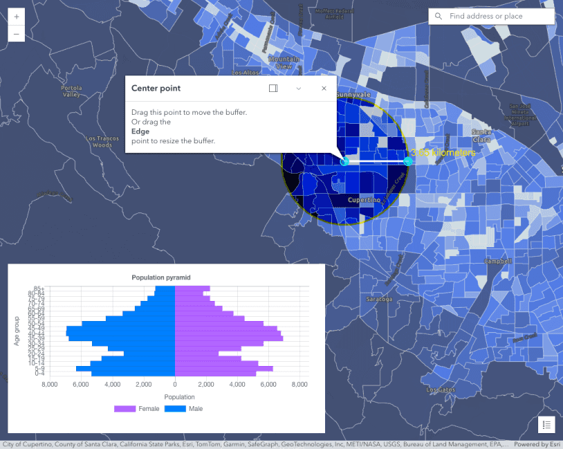 Image preview of related sample FeatureLayerView - query statistics by geometry