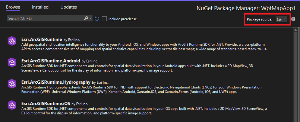 Visual Studio nuget selection