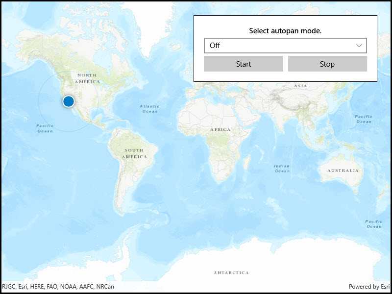 Image of display device location with autopan modes