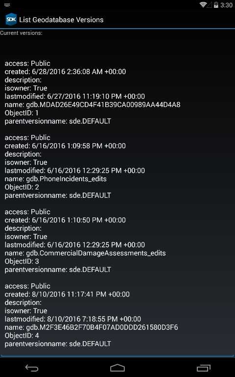 Image of list geodatabase versions