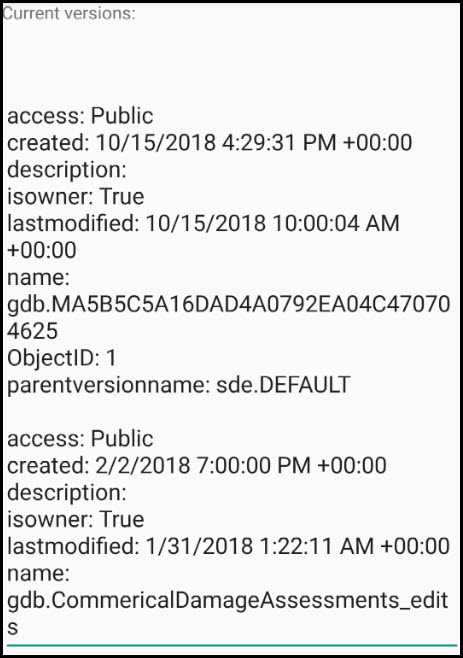 Image of list geodatabase versions