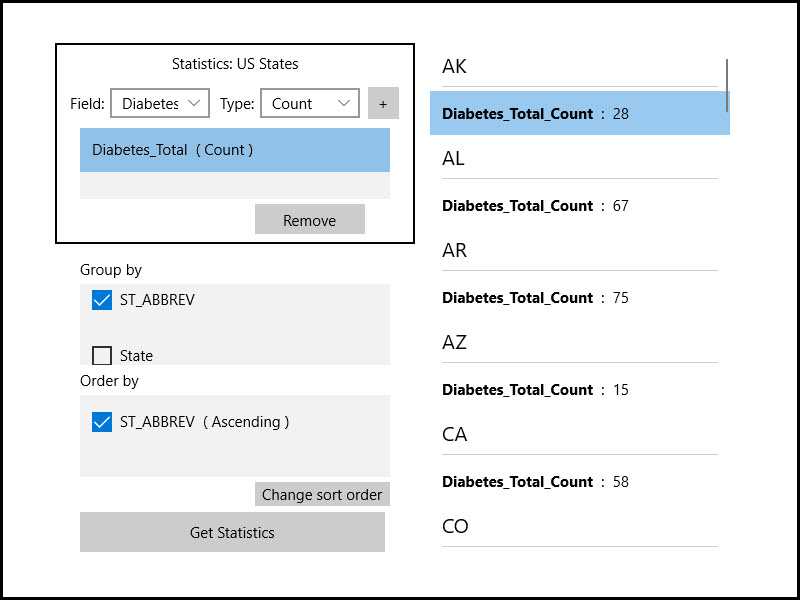 Image of statistical query group and sort