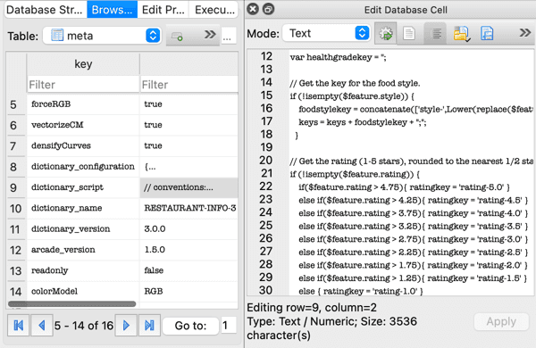 The meta table in the style file contains the dictionary configuration and script.