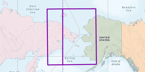 A normalized map extent that crosses 180 degrees east/west.