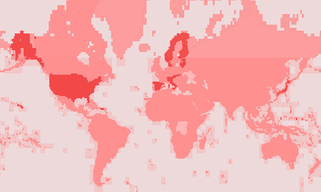 Source data coverage map for Elevation service