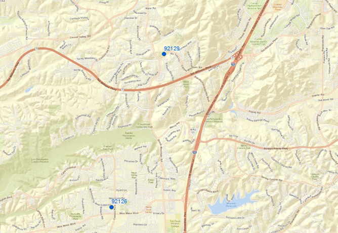 Two ZIP code centroids