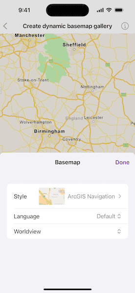 Screenshot of Create dynamic basemap gallery sample