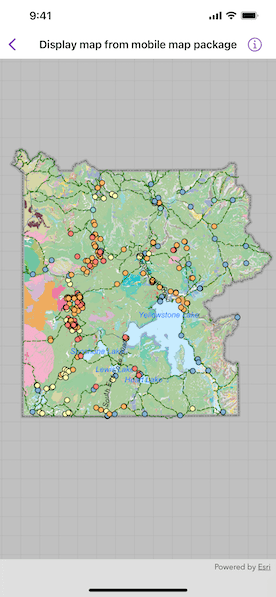 Screenshot of display map from mobile map package sample