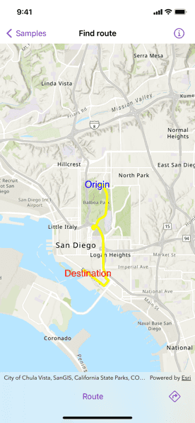 Screenshot of find route sample with solved route